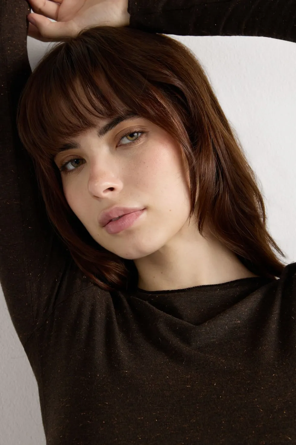 Bluzka z Okrągłym Dekoltem z Lekkiego Modalu z Dodatkiem Kaszmiru Lamé