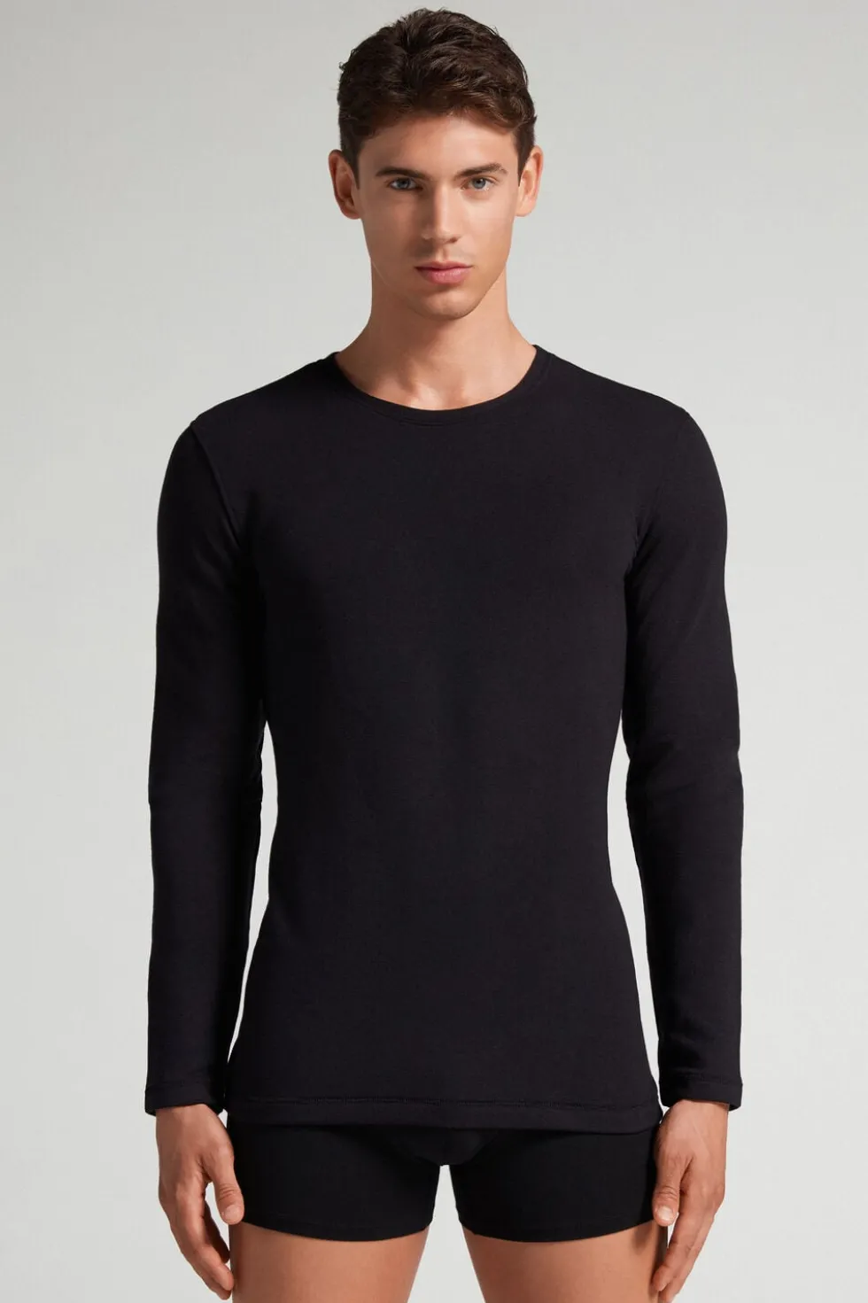 Longsleeve z Modalu z Kaszmirem z Dekoltem Pod Szyję