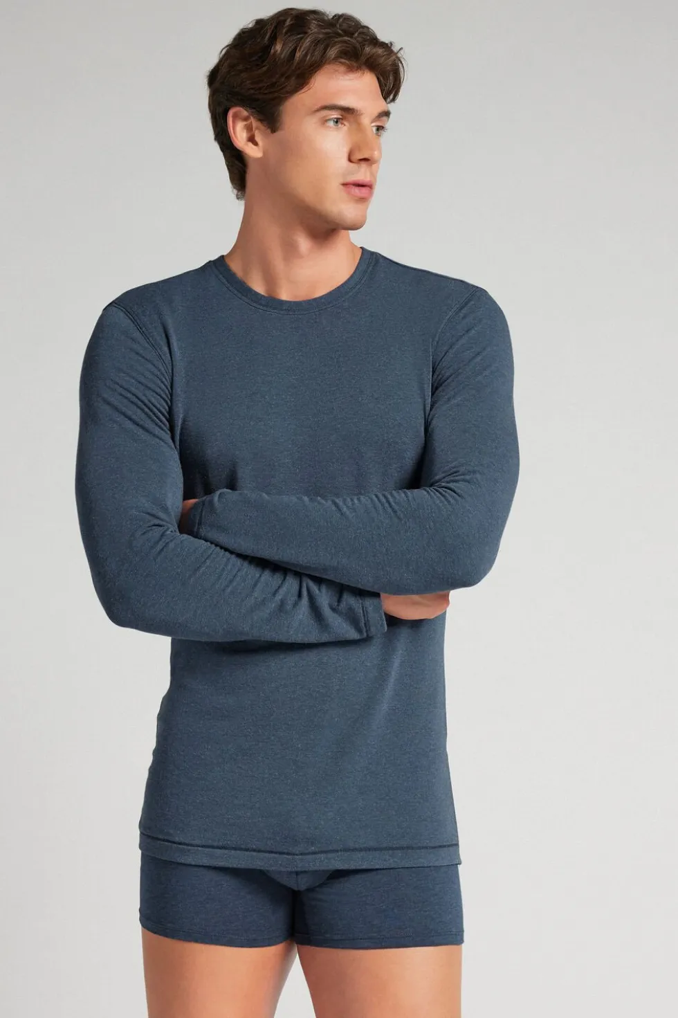 Longsleeve z Modalu z Kaszmirem z Dekoltem Pod Szyję